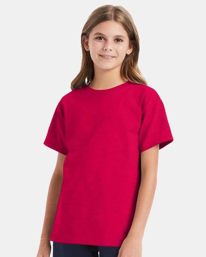 Hanes Essential-T Youth T-Shirt 5480 #colormdl_Athletic Crimson