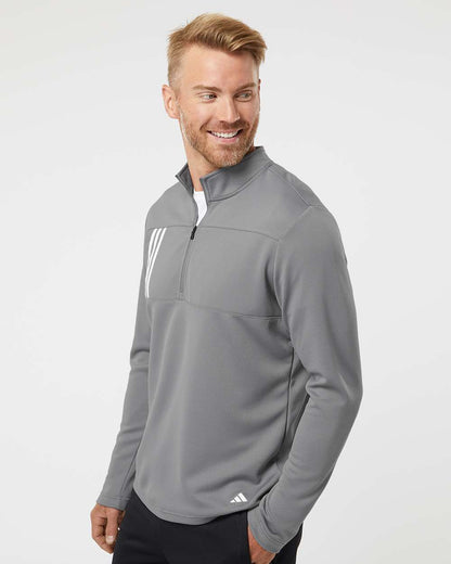 Adidas Men's 3-Stripe Double Knit Quarter-Zip Pullover A482 #colormdl_Grey Three/ White