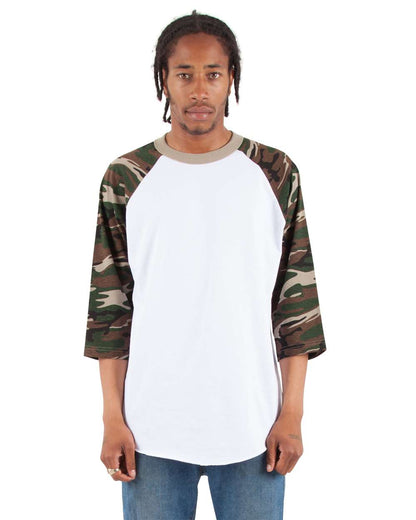Shaka Wear Unisex Three-Quarter Sleeve Camo Raglan T-Shirt SHRAGCM #colormdl_White/ Camo Green
