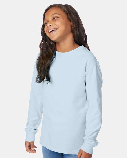 ComfortWash by Hanes Garment-Dyed Youth Long Sleeve T-Shirt GDH275 #colormdl_Soothing Blue