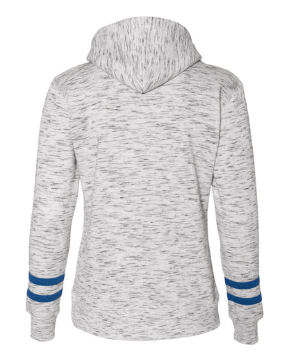 J. America Women’s Mélange Fleece Striped-Sleeve Hooded Sweatshirt 8674 #color_White/ Royal