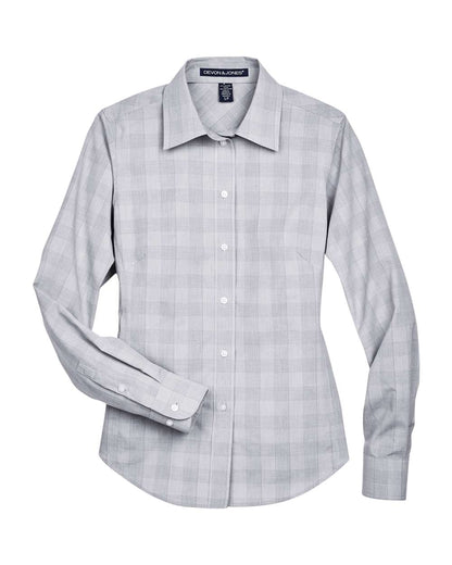Devon & Jones Women's Crown Collection® Glen Plaid Woven Dress Shirt DG520W #color_White/ Graphite/ Grey Heather