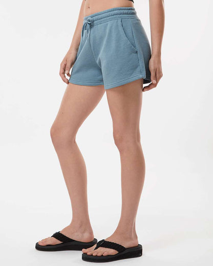 Independent Trading Co. Women’s Lightweight California Wave Wash Fleece Shorts PRM20SRT #colormdl_Misty Blue