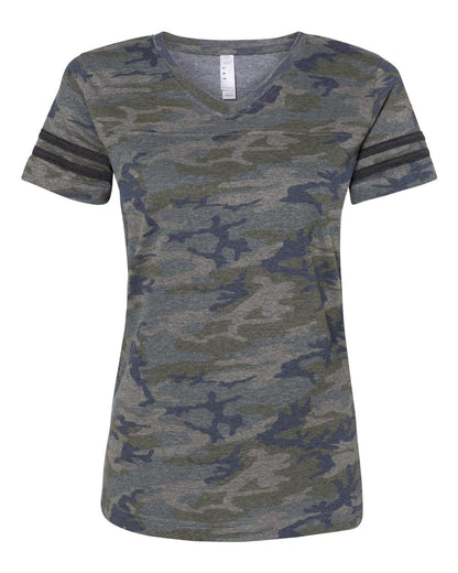 LAT Women's Football V-Neck Fine Jersey Tee 3537 #color_Vintage Camo/ Vintage Smoke