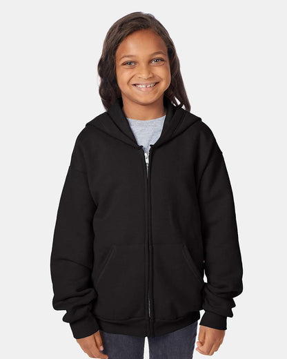 Hanes Youth EcoSmart® Full-Zip Hooded Sweatshirt P480 #colormdl_Black