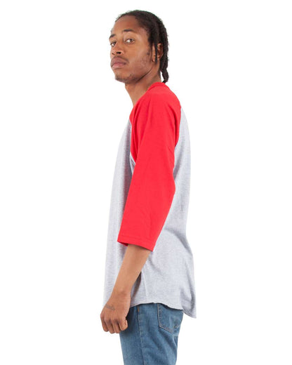 Shaka Wear Unisex Three-Quarter Sleeve Raglan T-Shirt SHRAG #colormdl_Heather Grey/ Red