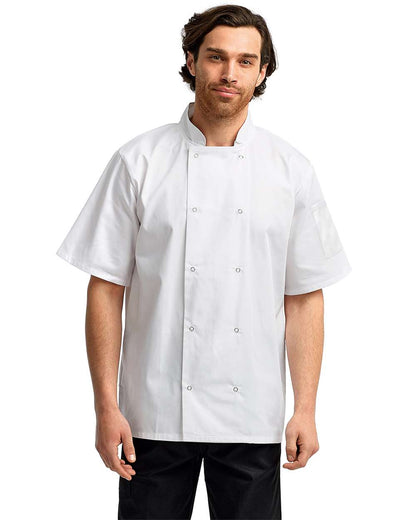 Artisan Collection by Reprime Unisex Ten Studded Front Short Sleeve Chef Coat RP664 #colormdl_White