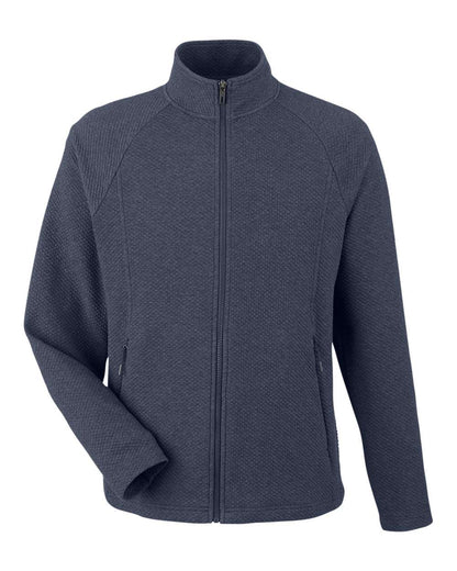 North End Men's Spirit Textured Full-Zip NE727 #color_Classic Navy Heather
