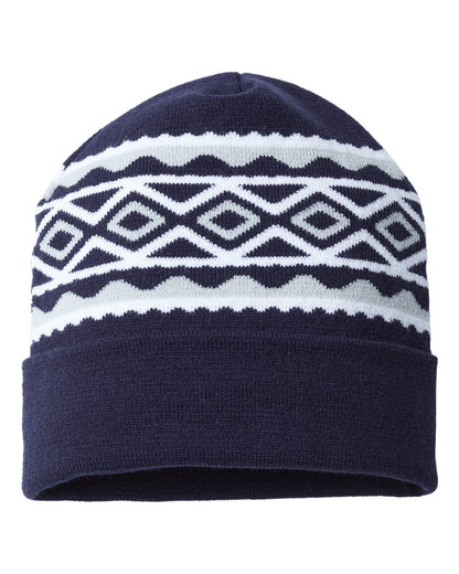 CAP AMERICA USA- Made Diamond Cuffed Beanie RKD12 #color_True Navy/ Silver