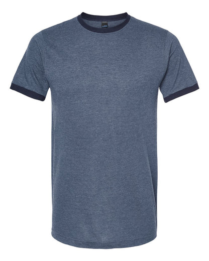 Tultex Fine Jersey Ringer T-Shirt 246 #color_Heather Denim/ Navy