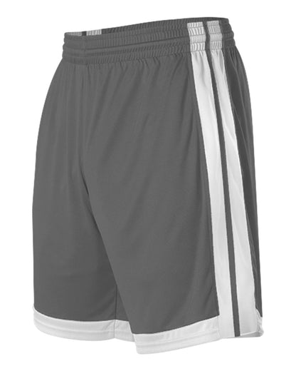 Alleson Athletic Single Ply Basketball Shorts 538P #color_Charcoal/ White