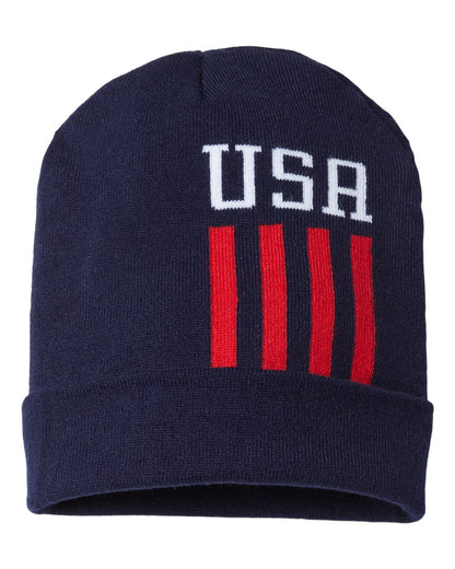 CAP AMERICA USA-Made Patriotic Cuffed Beanie RK12 #color_True Navy/ White/ True Red USA