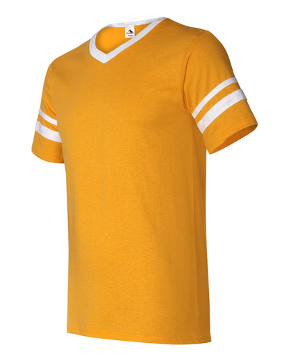 Augusta Sportswear V-Neck Jersey with Striped Sleeves 360 #color_Gold/ White