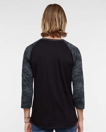 LAT Men's Baseball Fine Jersey Three-Quarter Sleeve Tee 6930 #colormdl_Black/ Storm Camo