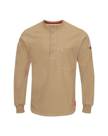 Bulwark iQ Series® Plus Long Sleeve Henley - Tall Sizes QT40T #color_Khaki