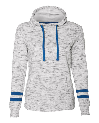 J. America Women’s Mélange Fleece Striped-Sleeve Hooded Sweatshirt 8674 #color_White/ Royal