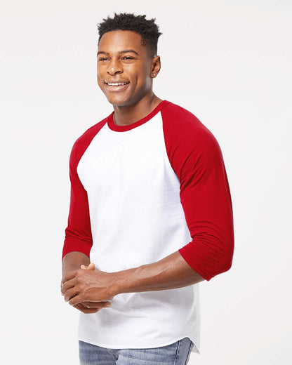 Tultex Fine Jersey Raglan T-Shirt 245 #colormdl_White/ Red