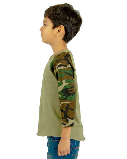 Shaka Wear Youth Three-Quarter Sleeve Camo Raglan T-Shirt SHRAGCY #colormdl_Olive/ Camo Green
