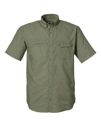 HUK Men's Tide Point Short Sleeve Shirt H150171 #color_Moss