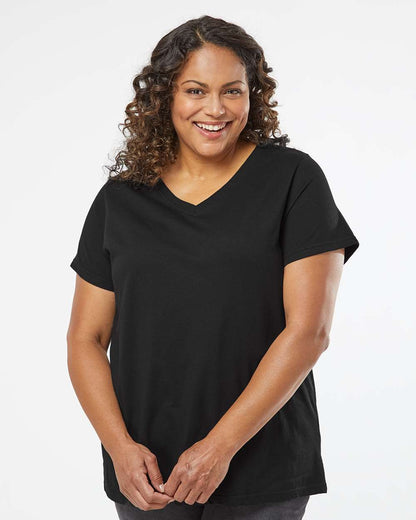 LAT Women's Curvy Collection Fine Jersey V-Neck Tee 3817 #colormdl_Blended Black