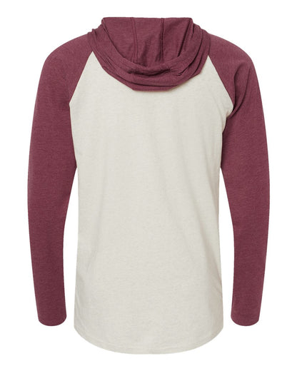 LAT Men's Fine Jersey Hooded Long Sleeve Raglan T-Shirt 6917 #color_Natural Heather/ Vintage Burgundy/ Natural
