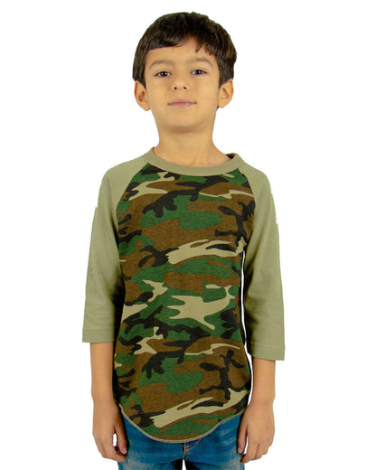 Shaka Wear Youth Three-Quarter Sleeve Camo Raglan T-Shirt SHRAGCY #colormdl_Camo Green/ Olive