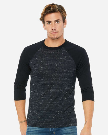BELLA + CANVAS Unisex Three-Quarter Sleeve Baseball Tee 3200 #colormdl_Black Marble/ Black