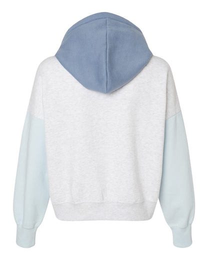 MV Sport Women's Sueded Fleece Colorblocked Crop Hooded Sweatshirt W23716 #color_Arctic Blue