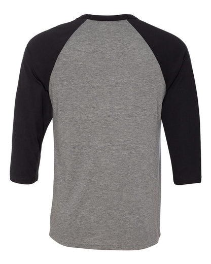 BELLA + CANVAS Unisex Three-Quarter Sleeve Baseball Tee 3200 #color_Deep Heather/ Black