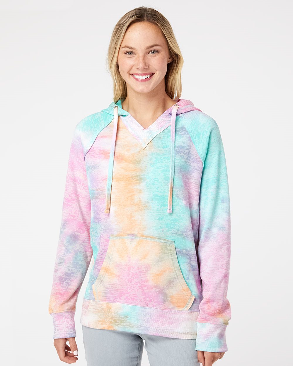 MV Sport Women’s Courtney Burnout V-Notch Hooded Sweatshirt W1162