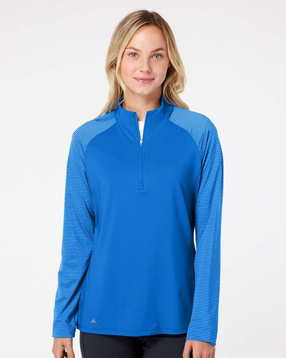 Adidas Women's Stripe Block Quarter-Zip Pullover A521 #colormdl_Glory Blue