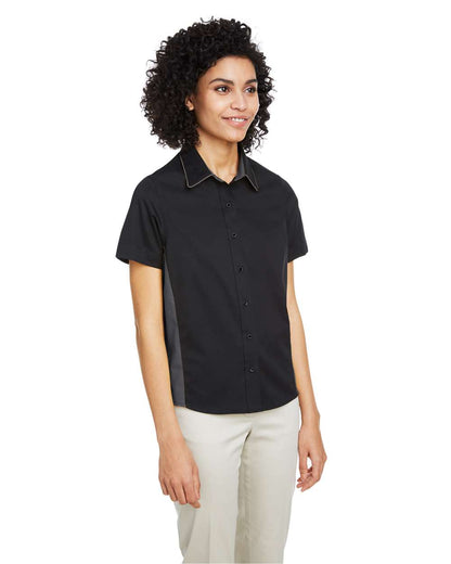 Harriton Women's Flash IL Colorblock Shirt M586W #colormdl_Black/ Dark Charcoal