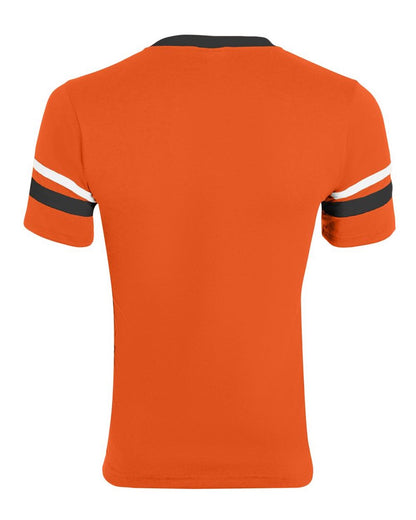 Augusta Sportswear V-Neck Jersey with Striped Sleeves 360 #color_Orange/ Black/ White