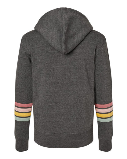 MV Sport Women's Striped Sleeves Full-Zip Hooded Sweatshirt W22732 #color_Charcoal