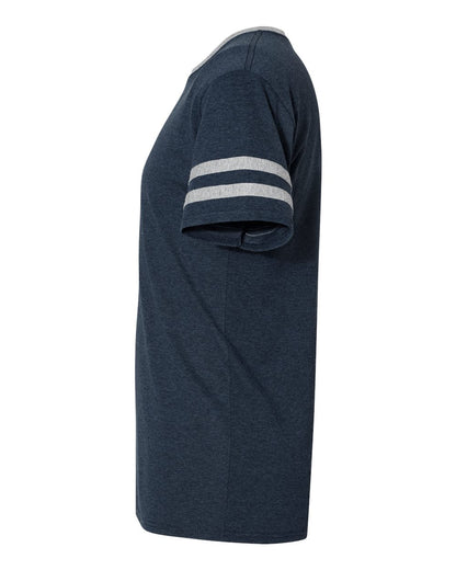 JERZEES Unisex Triblend Varsity Ringer T-Shirt 602MR #color_Indigo Heather/ Oxford