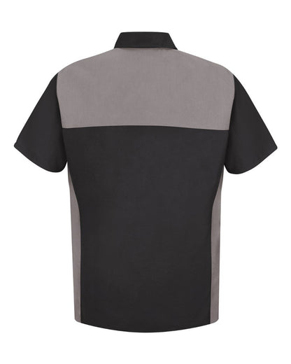 Red Kap Men's Tall Short Sleeve Motorsports Shirt SP28T #color_Black/ Silver