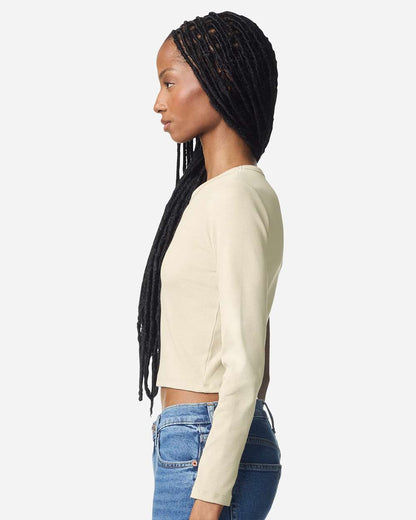 American Apparel Women's Baby Rib Long Sleeve Cropped Tee BR2107 #colormdl_Bone
