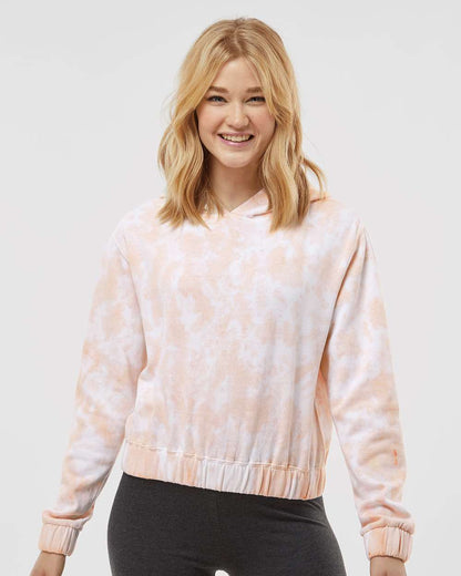 MV Sport Women's Sueded Fleece Tie-Dyed Crop Hooded Sweatshirt W23718 #colormdl_Cameo Pink