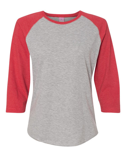 LAT Women's Baseball Fine Jersey Three-Quarter Sleeve Tee 3530 #color_Vintage Heather/ Vintage Red