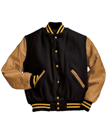 Holloway Men's Varsity Wool Jacket 224183 #color_Black/ Light Gold/ Light Gold