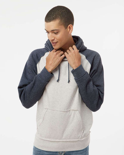 J. America Men's Vintage Heather Hooded Sweatshirt 8885 #colormdl_Oatmeal Heather/ Vintage Navy Heather