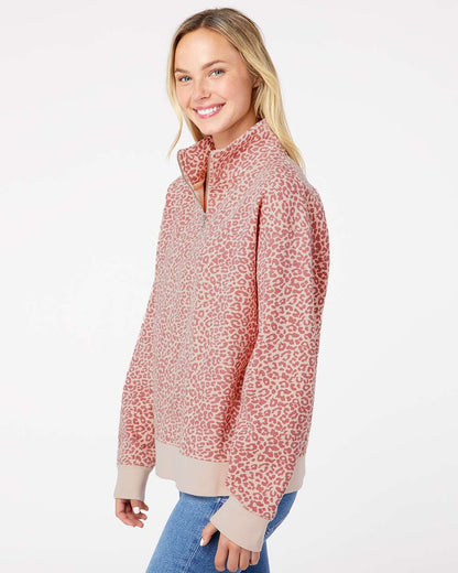 MV Sport Women's Sueded Fleece Quarter-Zip Sweatshirt W22713 #colormdl_Cameo Pink/ Orchid Ice Leopard