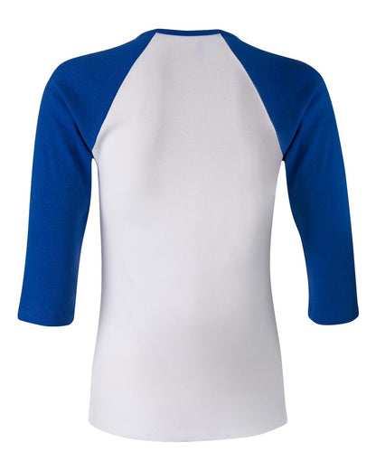 BELLA + CANVAS Women’s 1X1 Baby Rib Raglan Three-Quarter Sleeve Tee 2000 #color_White/ True Royal