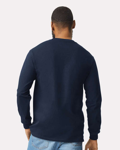 Gildan Unisex Ultra Cotton® Long Sleeve Pocket T-Shirt 2410 #colormdl_Navy