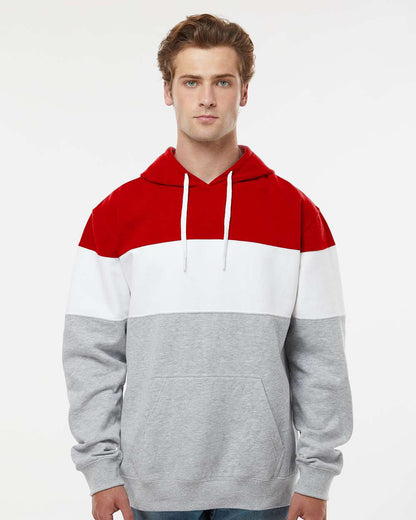 J. America Men's Varsity Fleece Colorblocked Hooded Sweatshirt 8644 #colormdl_Red/ Oxford