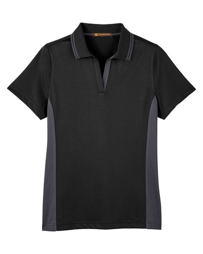 Harriton Women's Flash Snag Protection Plus IL Colorblock Polo M386W #color_Black/ Dark Charcoal