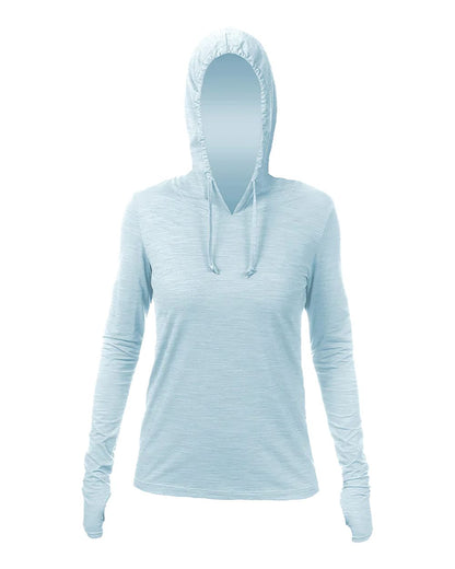 ANETIK Women's Breeze Tech Hooded Long Sleeve T-Shirt WSBRZH0 #color_Sky Heathered