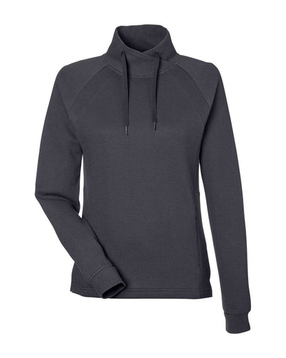 North End Women's Rhythm Waffle Cross-Neck Pullover NE200W #color_Carbon