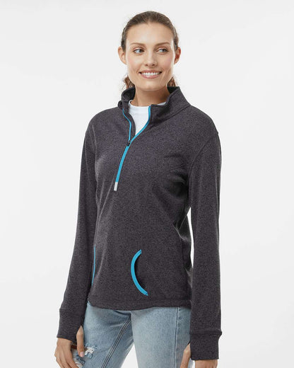 J. America Women's Cosmic Fleece Quarter-Zip Pullover 8617 #colormdl_Onyx Fleck/ Electric Blue