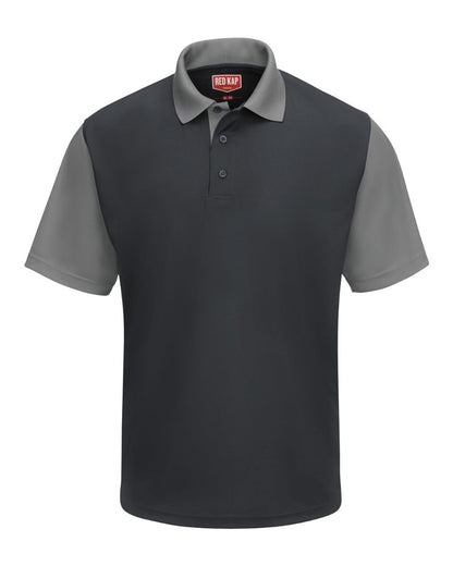 Red Kap Men's Performance Knit Color-Block Polo SK56 #color_Charcoal/ Grey
